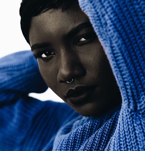 Woman in a blue sweater